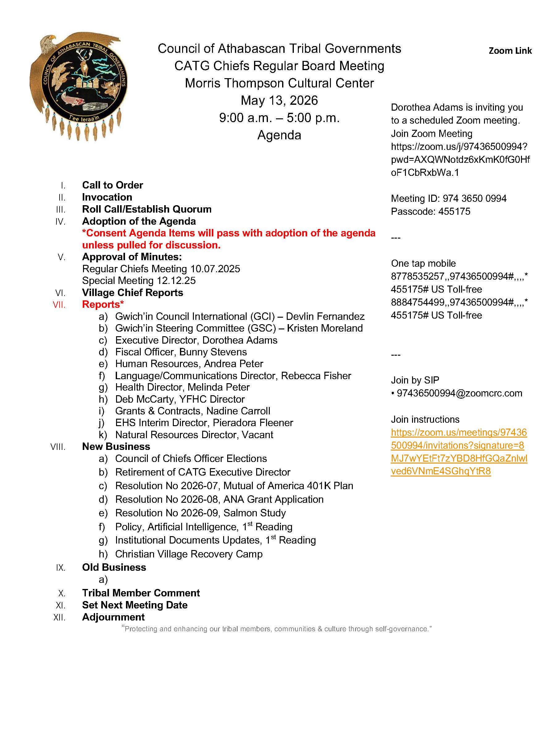 CATG Chiefs Regular Board Meeting