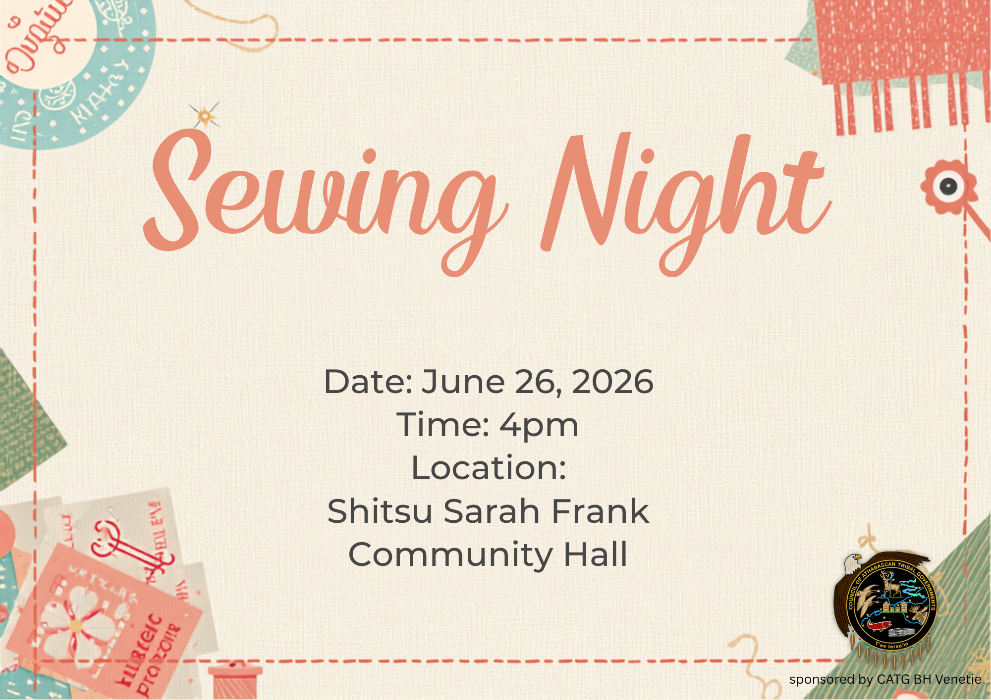 Community Outreach Event in Vįįhtąįį - Sewing Night